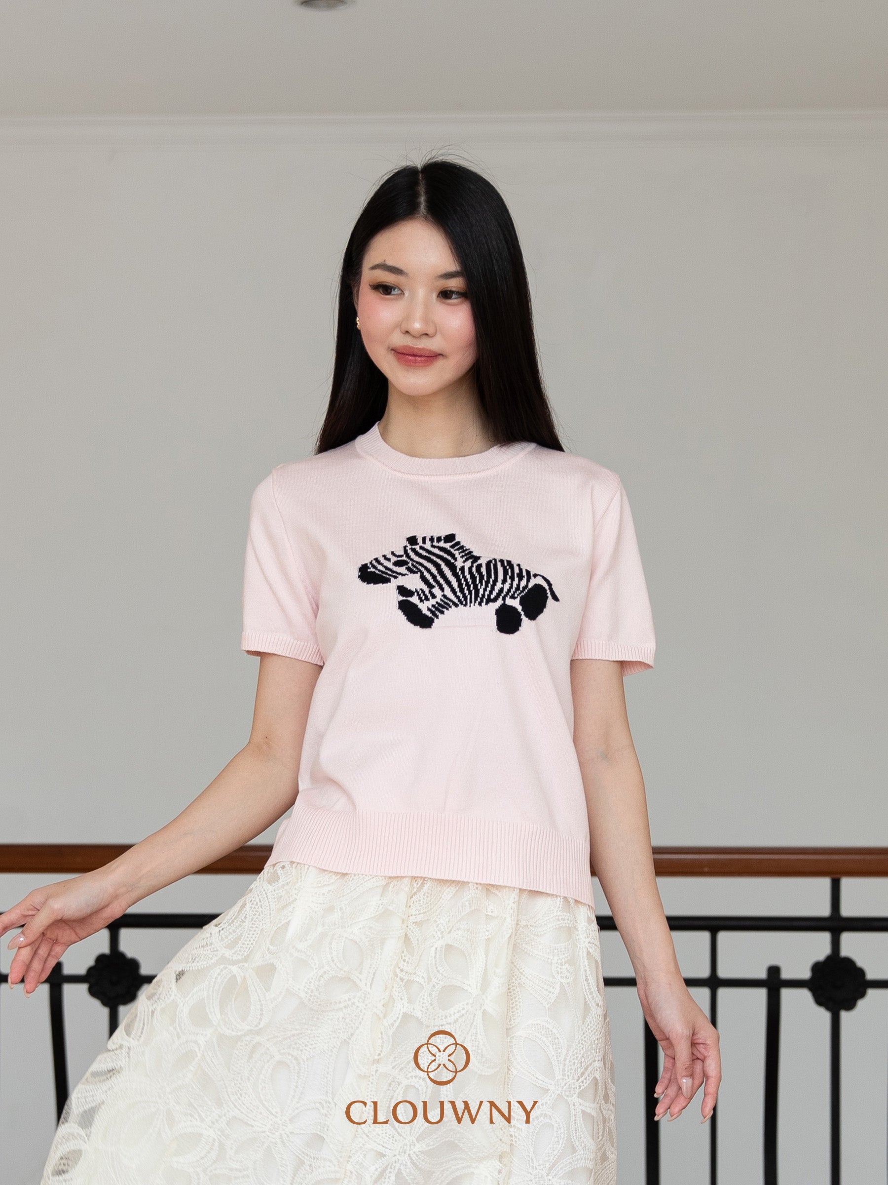 Zebra Knit Top - Pink
